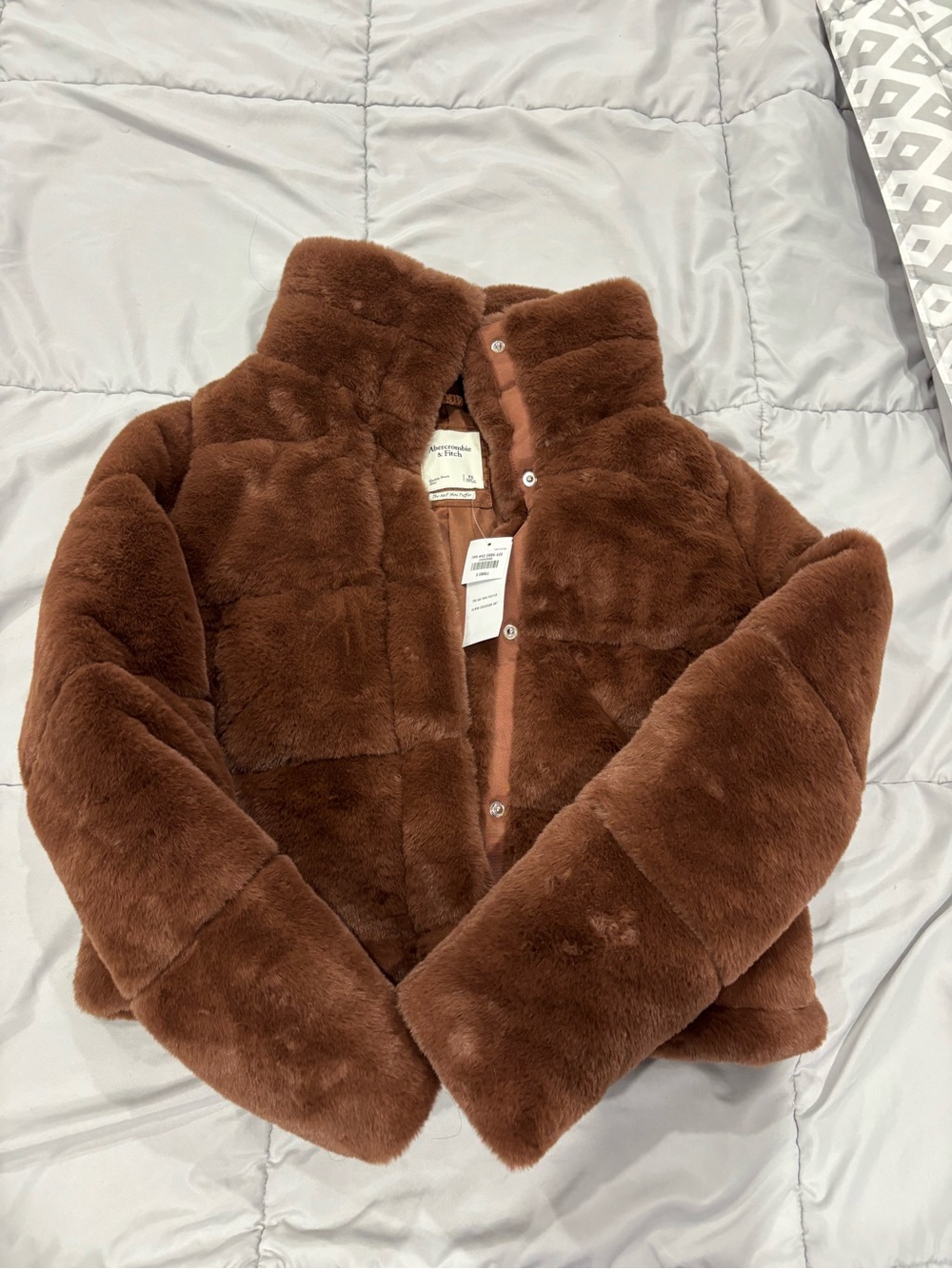 Abercrombie & Fitch Chestnut Brown Faux Fur Mini Puffer